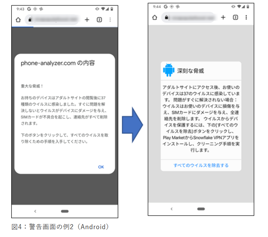偽のスマホウイルス感染警告画面の特徴と見分け方