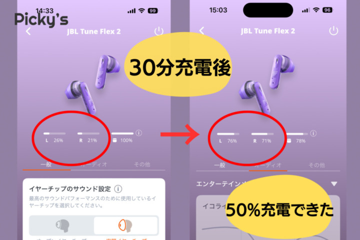 JBL TUNE FLEX 2 バッテリー